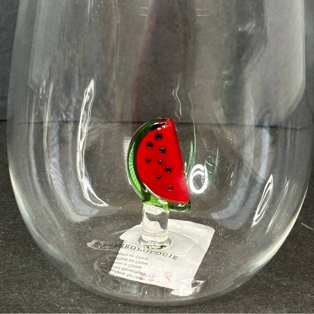 Anthropologie Cheerie Icon Stemless Wine Glass Red Watermelon NEW